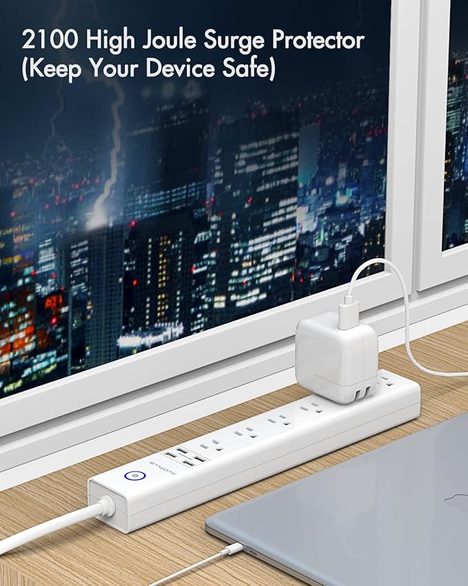 2 Pack Surge Protector Power Strip - 10FT Long Extension Cord