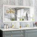 Amorho Bathroom Mirror, 60X28 Inch White Thick Metal Framed Wall Mirrors