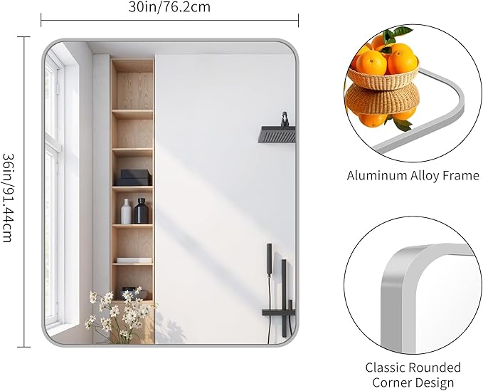FORBATH 30x36 Inch Silver Bathroom Mirror