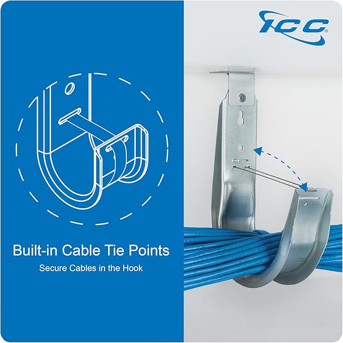 ICC Ceiling Mount J Hook 1 5/16” Without Retainer Clip – Galvanized Steel Cable (25-Pack)