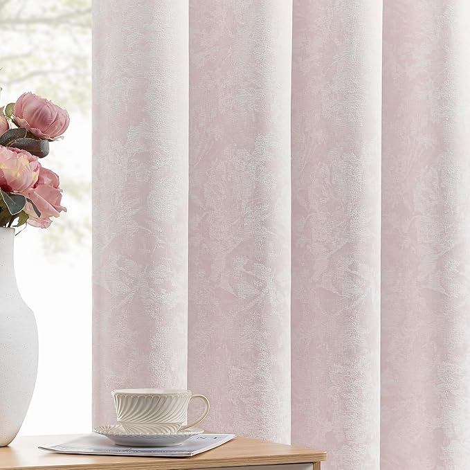 Beauoop Pink Floral Jacquard Blackout Curtains 96 Inches Long 2 Panels
