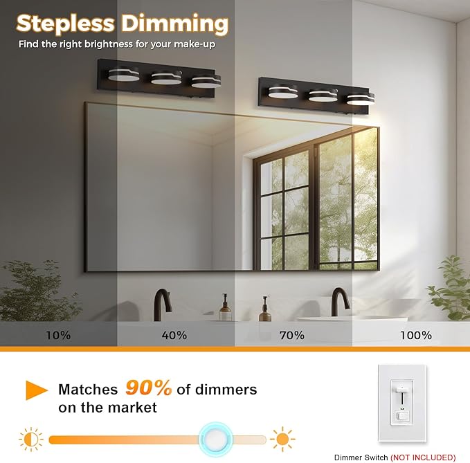 LED Modern Bathroom Lights Fixtures 3-Light Motion Sensor Vanity Light Matte
