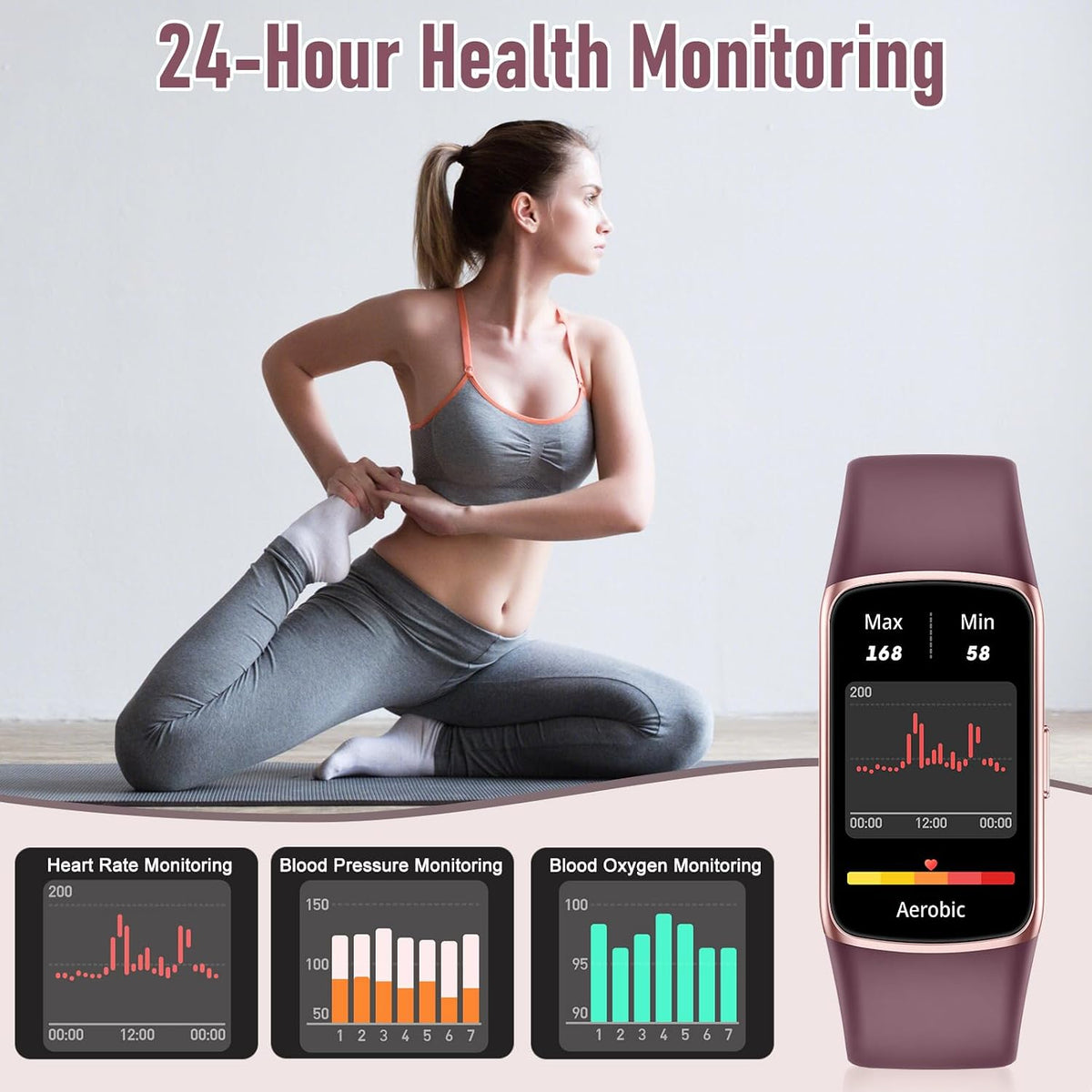 zeacool fitness tracker with 24/7 heart rate, blood showing dimensions