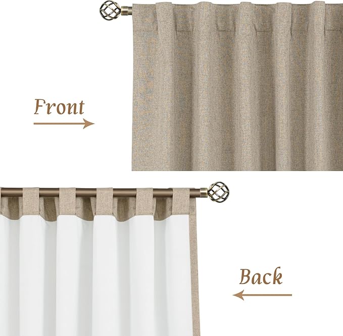 LAMIT Natural 100% Blackout Linen Curtains, 48 Inches Linen Textured Thermal