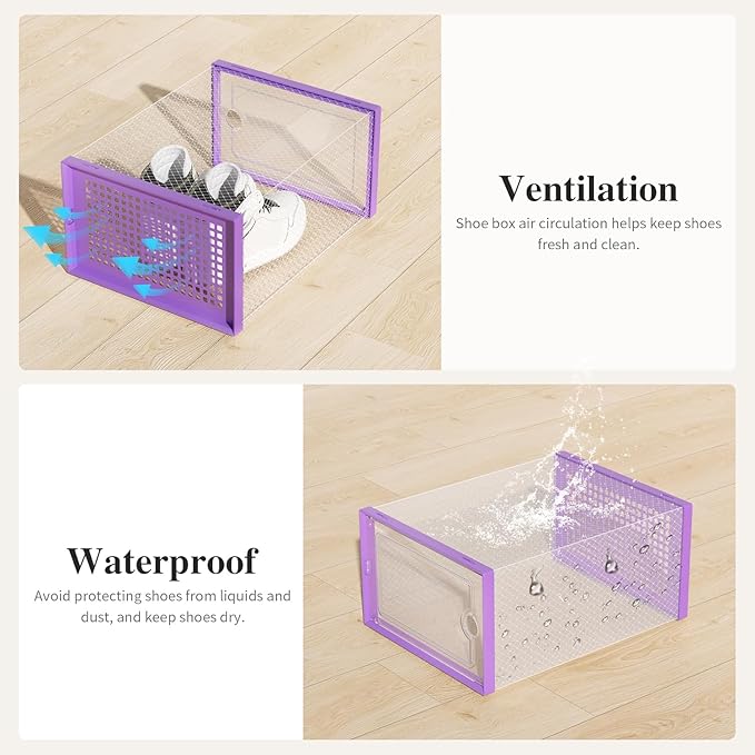 Kuject X-Large Shoe Storage Boxes Organizers Clear Plastic Stackable 12 Pack