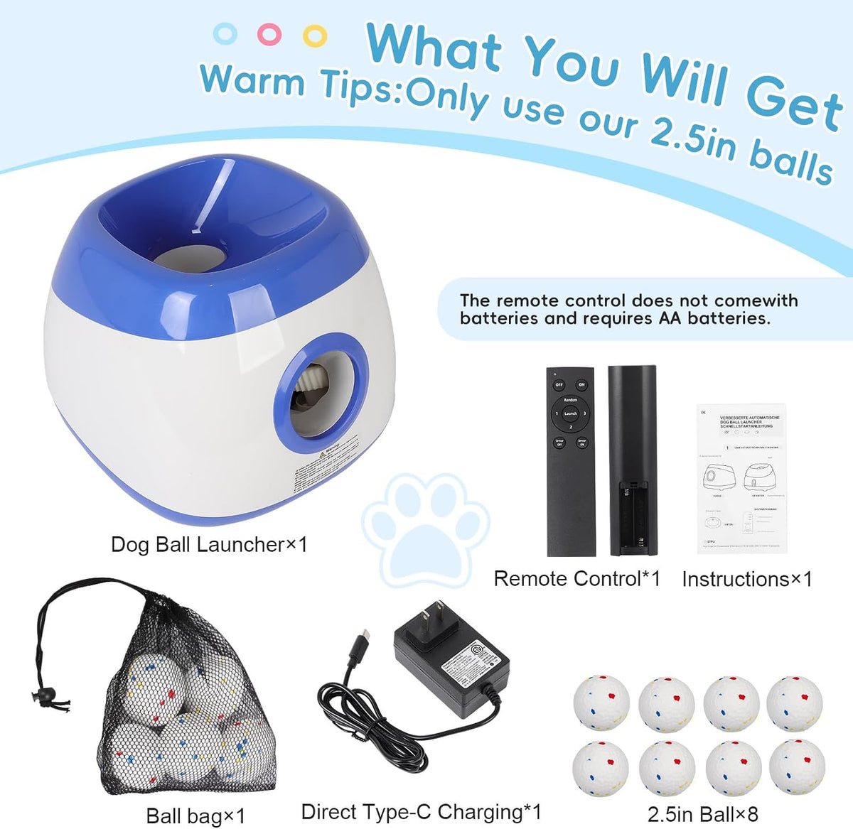 fahkns automatic ball launcher for large dogs: 40/60/80ft, side view