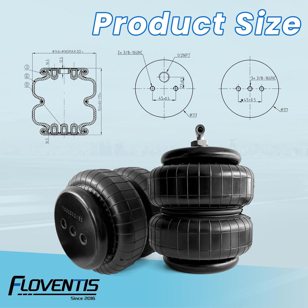 air spring bags suspension kit for chevy gmc showing dimensions