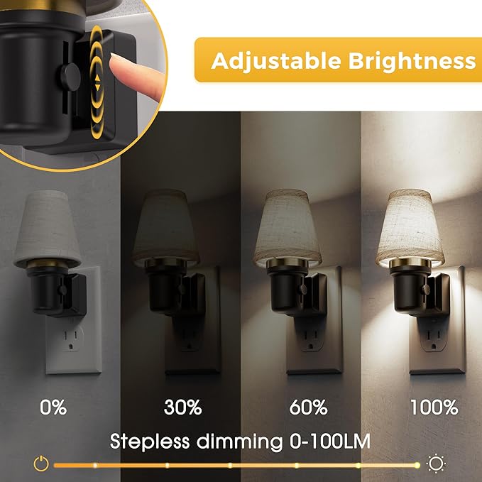 L LOHAS LED Night Lights Plug into Wall, 2 Pack Linen Fabric Round Platform