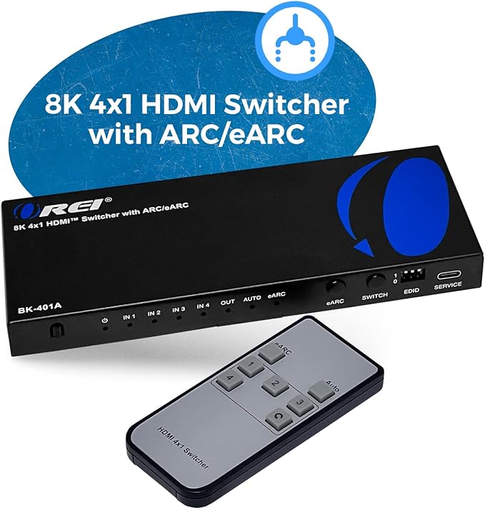 OREI 8K eARC HDMI 2.1 Switch 4x1, Switcher