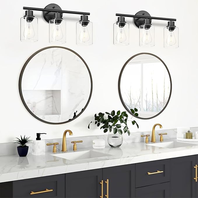 Guliaofo 3-Light Black Vanity Lights, E26 Modern Bathroom Light Fixtures