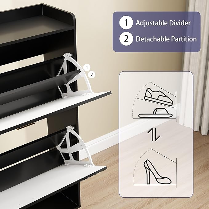 Shoe Cabinet Storage for Entryway: 65" Black Shoe Organizer Cabinet
