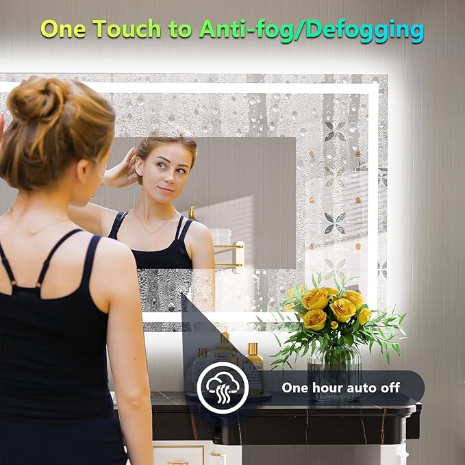 YEELAIT 57x36 Inch RGB LED Bathroom Mirror Front Light and RGB Backlit Lighted