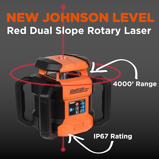 Johnson Level & Tool JRT300-RDHV-K Self-Leveling Red Dual Slope Rotary Laser Kit