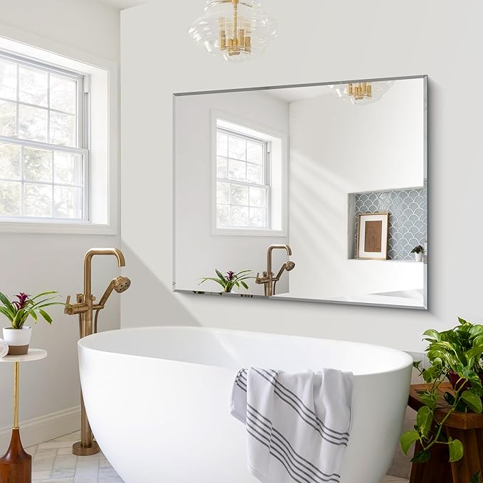 CILIBER Beveled Bathroom Mirror, 40x48 Inch Large Frameless Mirrors