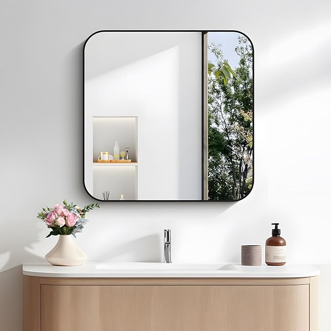 FORBATH Bathroom Mirror for Over Sink 24x24 Inch Black, Square Wall Mirror