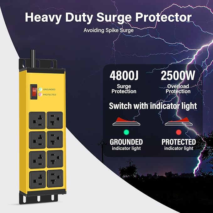 CCCEI 2PCS Heavy Duty Power Strip Surge Protector 20 AMP, 8 Outlets 12 Gauge