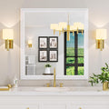 Amorho Bathroom Mirror, 40X38 Inch White Thick Metal Framed Wall Mirrors