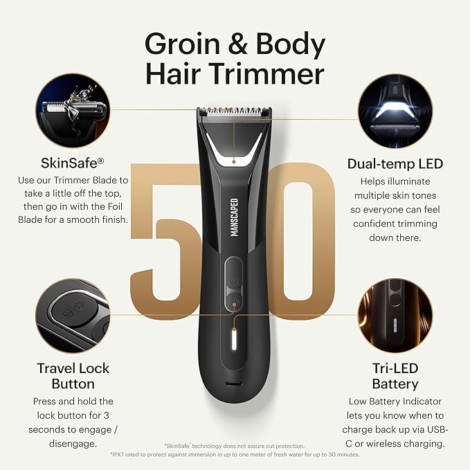 MANSCAPED® The Lawn Mower® 5.0 Ultra Groin & Body Hair Trimmer – Dual-Head