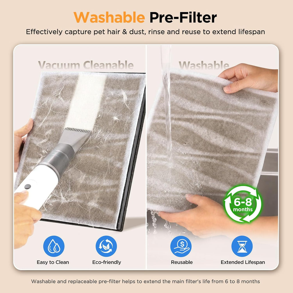 MOOKA Air Purifier for Home Pet Large Room 2800Ft² Dual Washable Pre-Filter