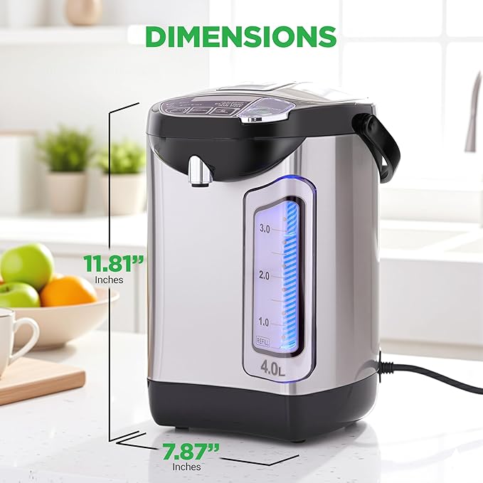NutriChef Electric Water Boiler and Warmer - 4L/4.2Qt Stainless Steel Electric