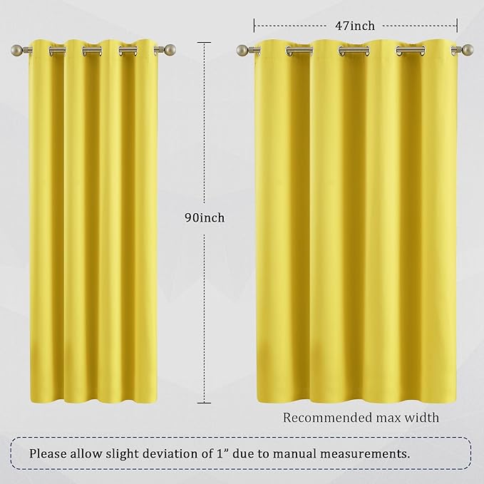 DUALIFE 90 Inch Curtains Yellow, Room Darkening Curtains, Thermal Insulated (Set of 2)
