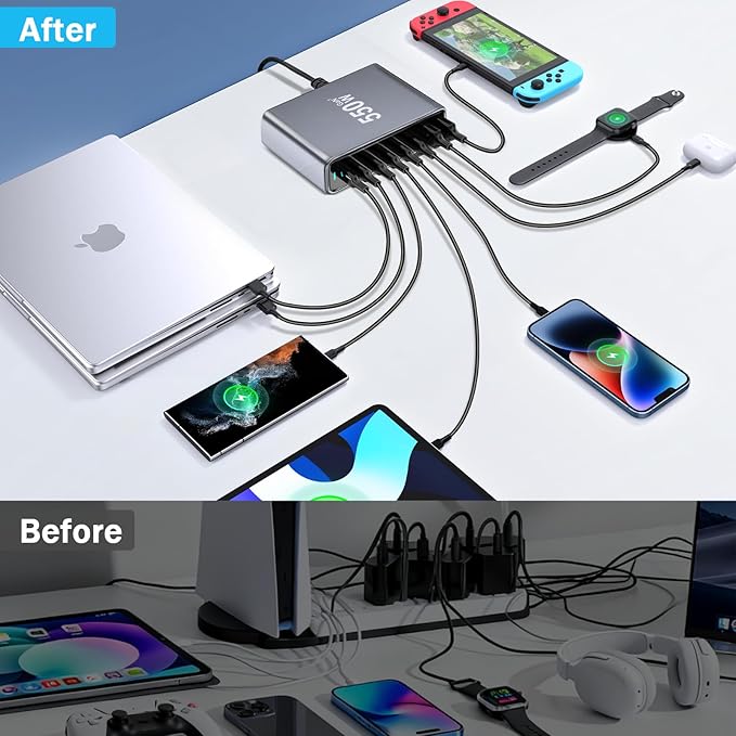 550W USB C Fast Charger Block, PD3.1 140W 8 Port USB Charging Station, GaN Ⅲ