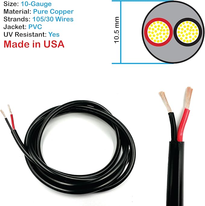 NATIONAL Wire & Cable – 10 AWG 2-Conductor Premium Copper Wire, 50 ft, Stranded