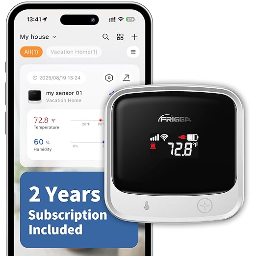 Frigga 4G Cellular & WiFi Temperature Humidity Monitor, 2 Years Subscription