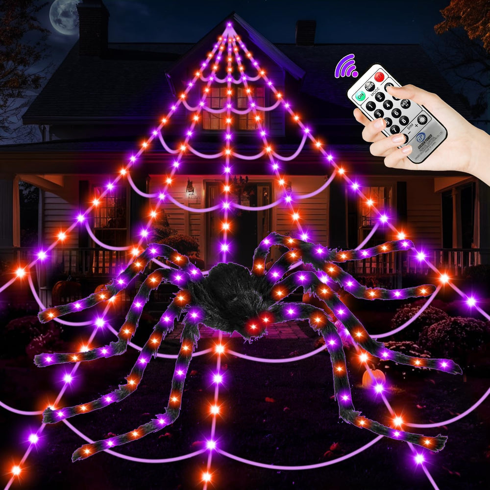 Halloween Decorations Outdoor, 250 LED Halloween Giant Spider Web Lights, 200...
