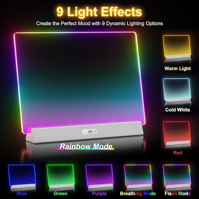 LED Note Board with Colors, Rechargeable 17-Inch Doodle Glow 9-Mode Light Up