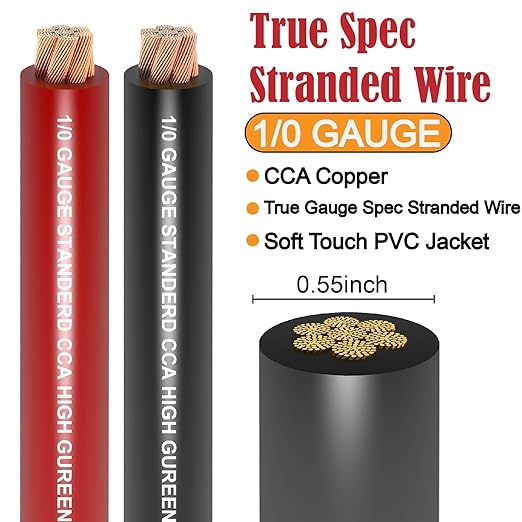1/0 Gauge Wire Copper Clad Aluminum CCA Primary Automotive Wire, Battery Cable