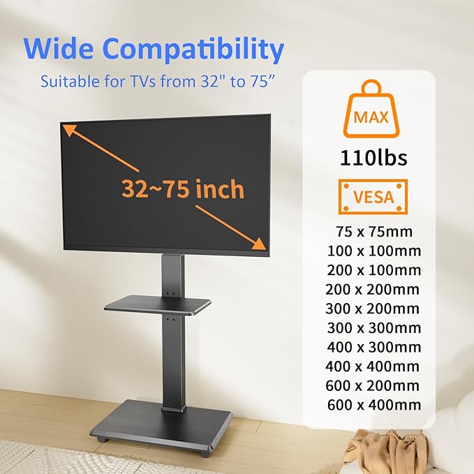 Rolling TV Stand, Mobile TV Cart