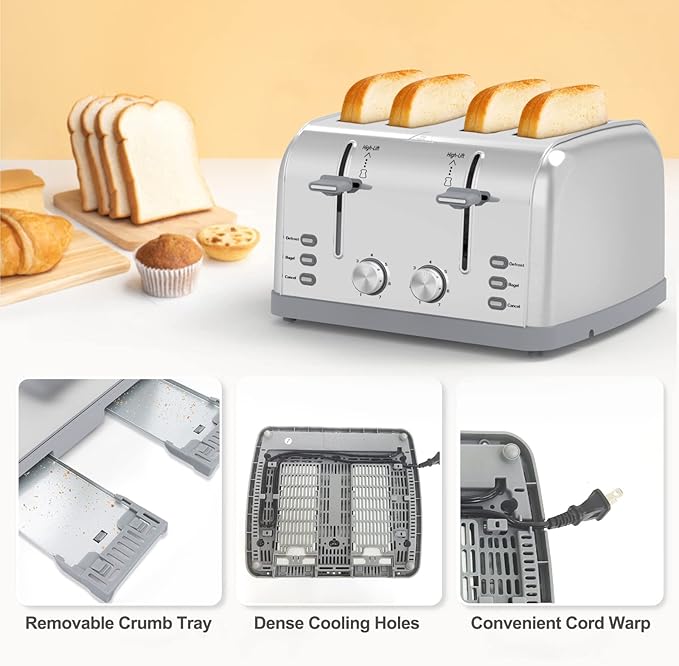 Toaster 4 Slice Retro Stainless Steel, Best Prime 4 Slice Toaster Wide Solt