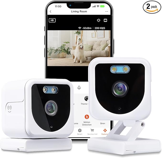 Geeni Mini 1080P Indoor/Outdoor Security Camera 2-Pack, Smart WiFi Cameras