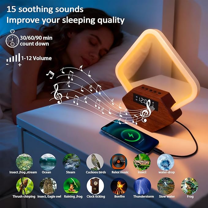 Xunhomon Sunrise Alarm Clock for Bedrooms Heavy Sleepers 15 Sleep Sounds White