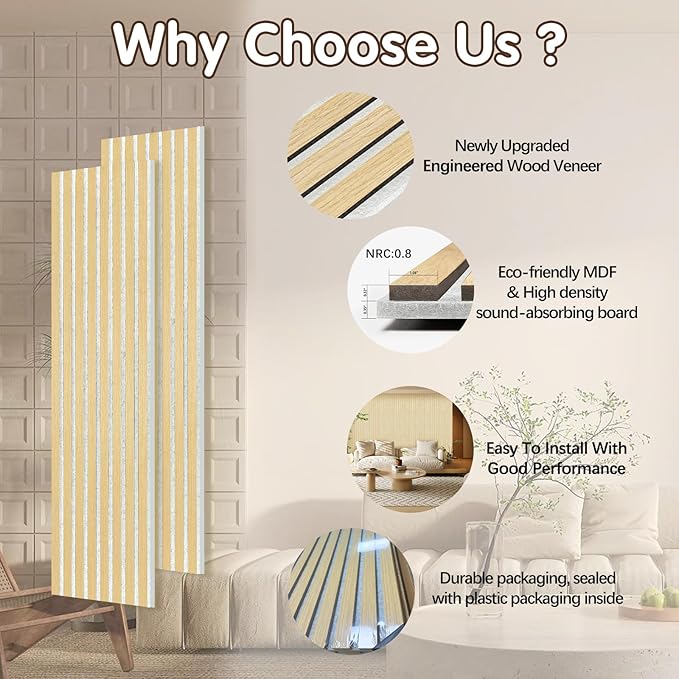 ARMURO Wall Panels for Interior Wall Decor, Oak Wood Veneer Acoustic Wall Panels (2-Pack)