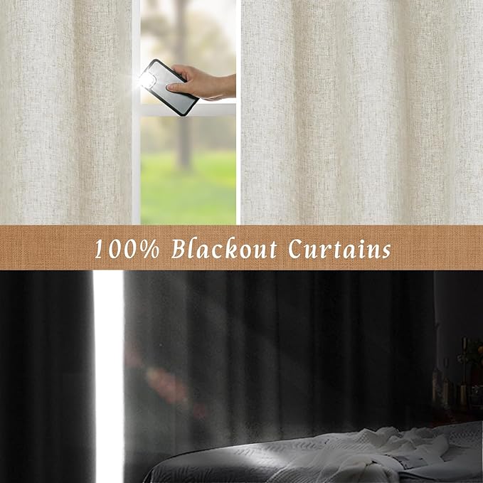 LAMIT 100% Blackout Linen Curtains 45 Inch Length