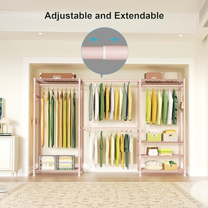 Ulif E1 Heavy Duty Closet Garment Rack, 6 Tiers Adjustable Metal Freestanding