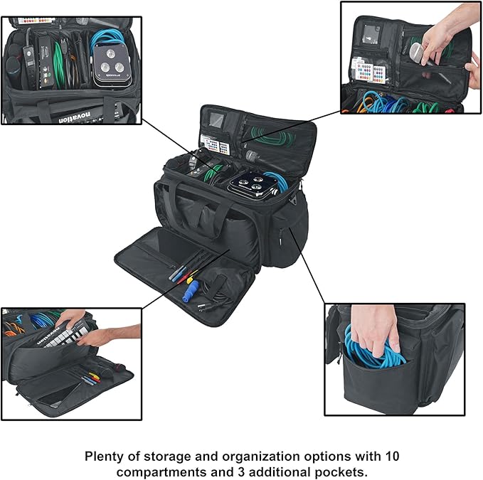 Rockville UT-BAG10 DJ Utility/Cable Bag, 10 Compartments, Padded Straps