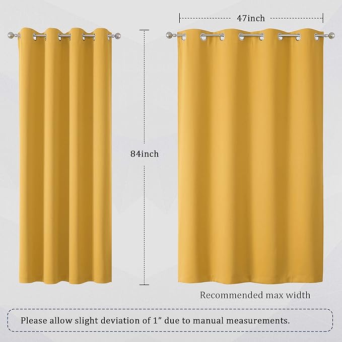 DUALIFE Yellow Curtains 84 Inches Long Blackout Curtain Panels