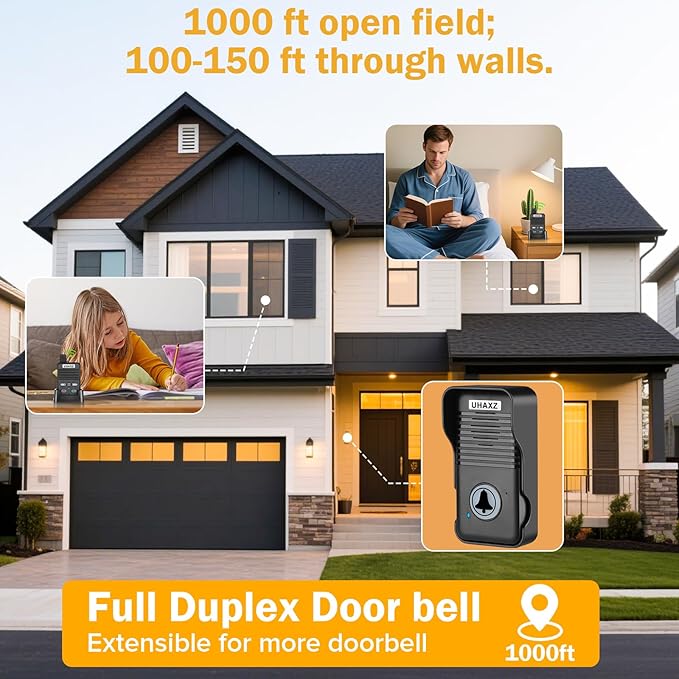 Wireless Doorbell, Full Duplex Doorbell Wireless, 1000ft Long Range, Hands-Free
