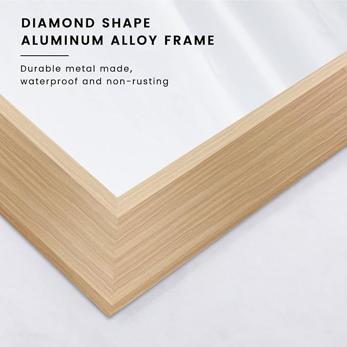 Amorho Bathroom Mirror for Wall, 48X32 Inch Oak Wood Grain Metal Framed Mirror