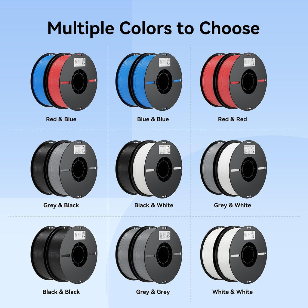 creality pla 3d printer filament, black & grey, front angle view