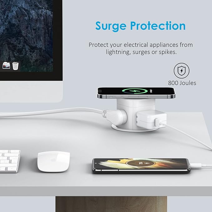 Jgstkcity Pop Up Outlet with 15W Wireless Charger, 4 Outlets 15A, Splash