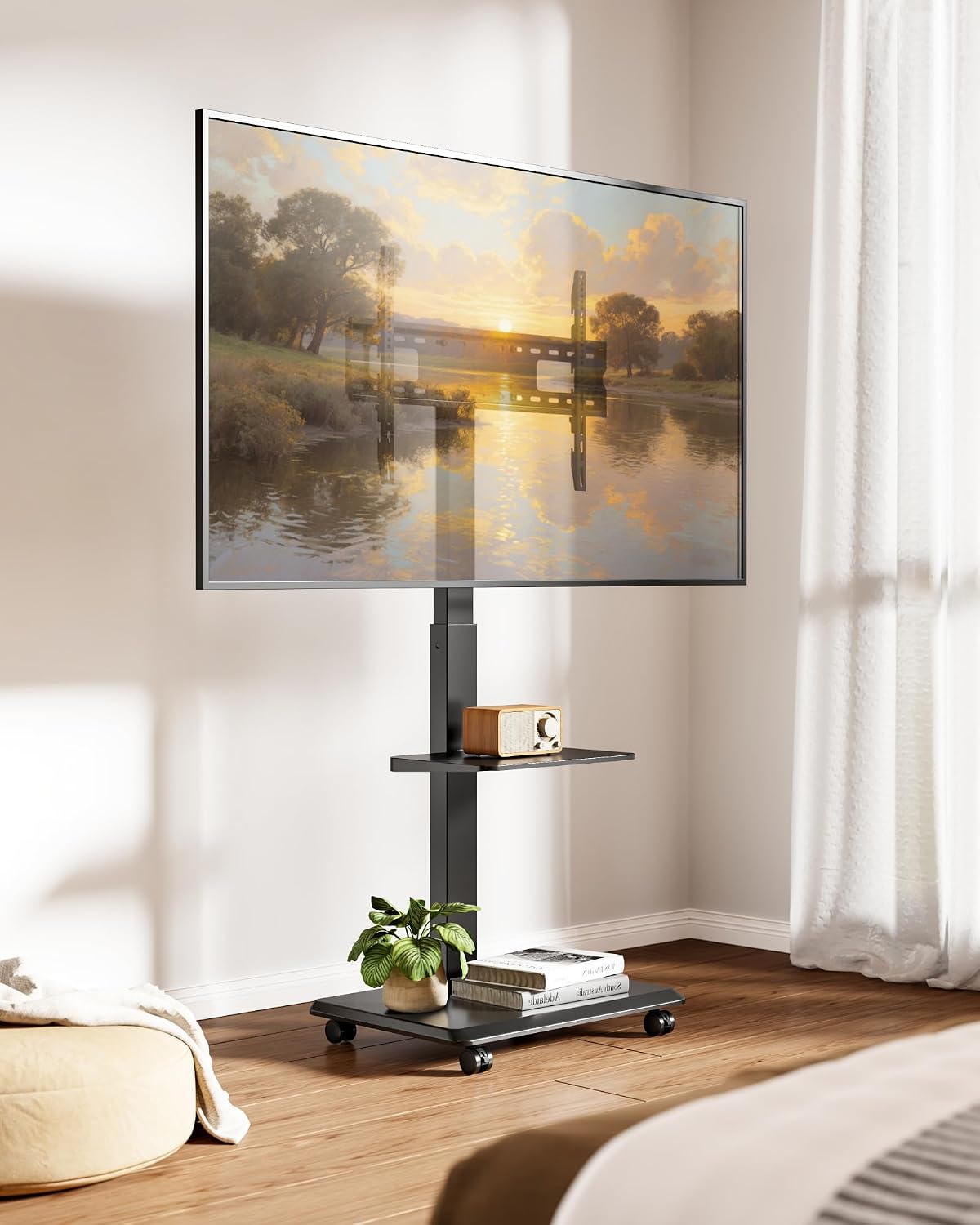 Steel Base Rolling TV Stand for 32-75 inch TVs up to 110 lbs, Black