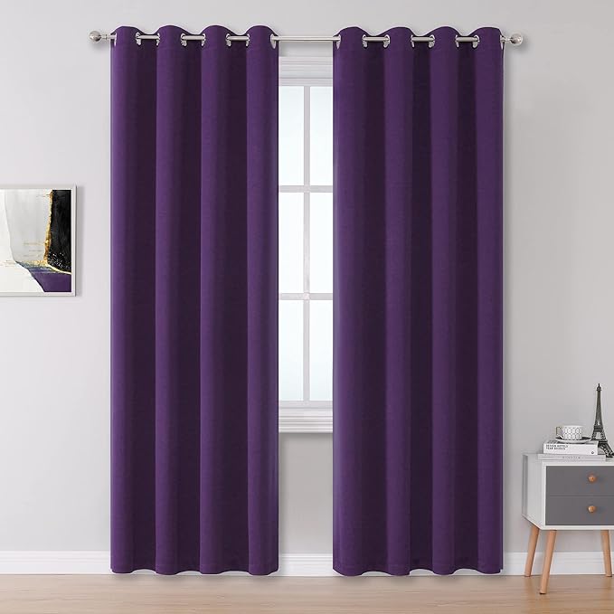 DUALIFE Purple Blackout Curtains 84 Inches Long 2 Panels Grommet Curtains