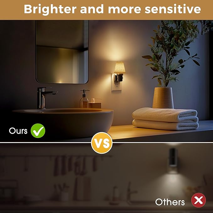 L LOHAS LED Night Lights Plug into Wall, 2 Pack Linen Fabric Round Platform