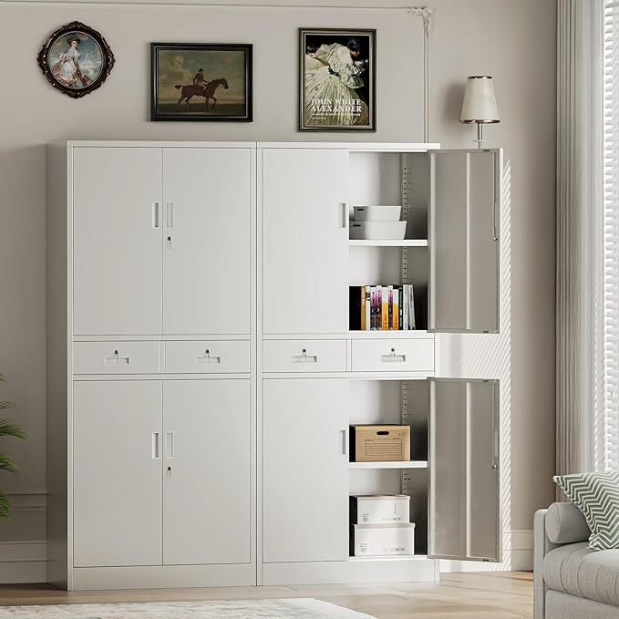 Metal Storage Cabinet with 2 Drawers 71" H