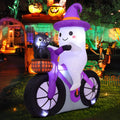 COMIN 5FT Halloween Inflatables Ghost Bike Black Cat Yard Decor with LEDs