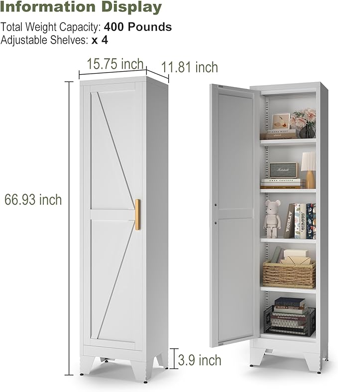 COFaR Tall Bathroom Storage Cabinet, Metal Farmhouse Narrow Slim Cabinet